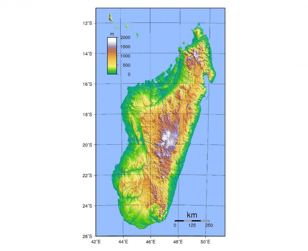kat jeyografik nan Madagascar elevasyon