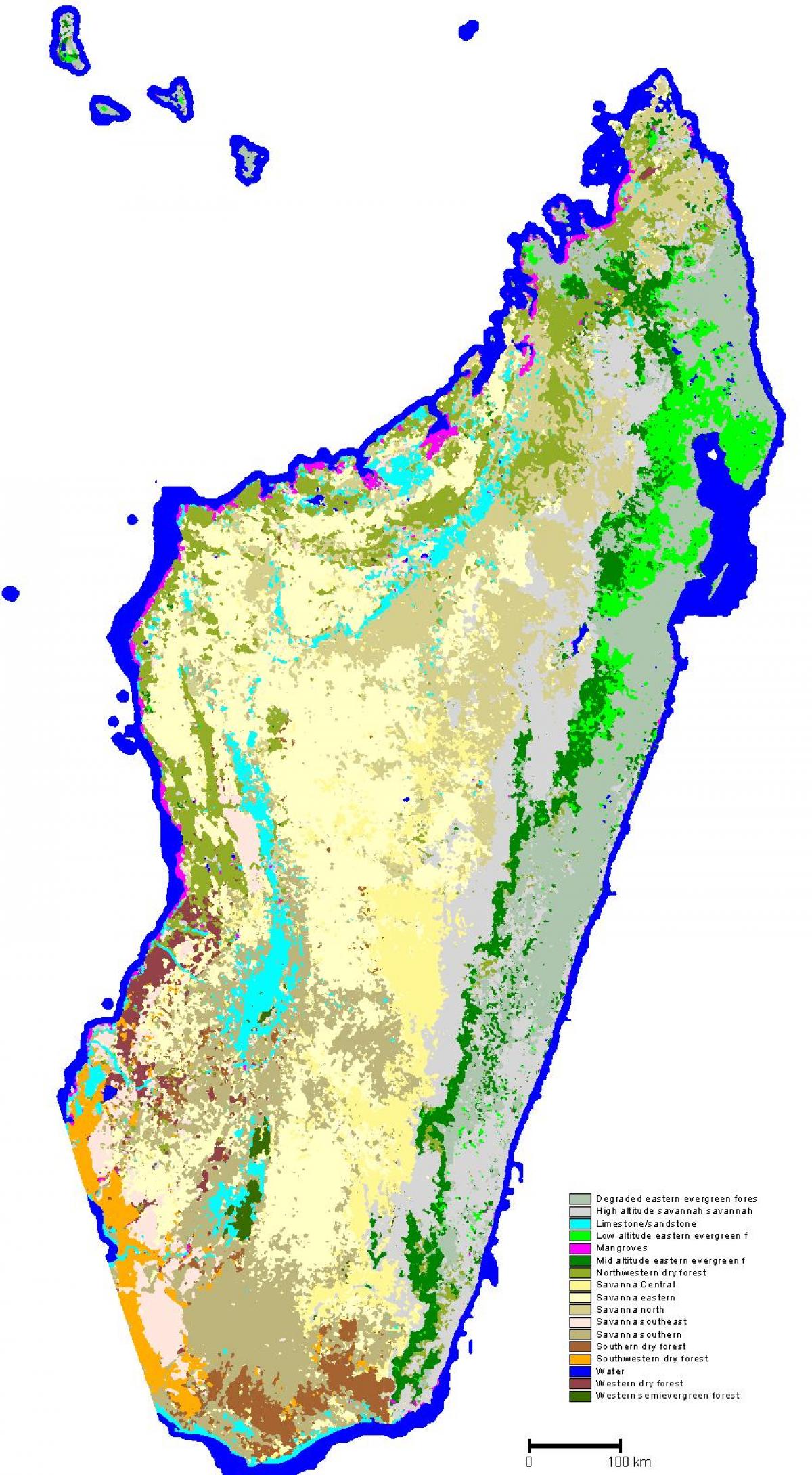 kat jeyografik nan Madagascar vejetasyon