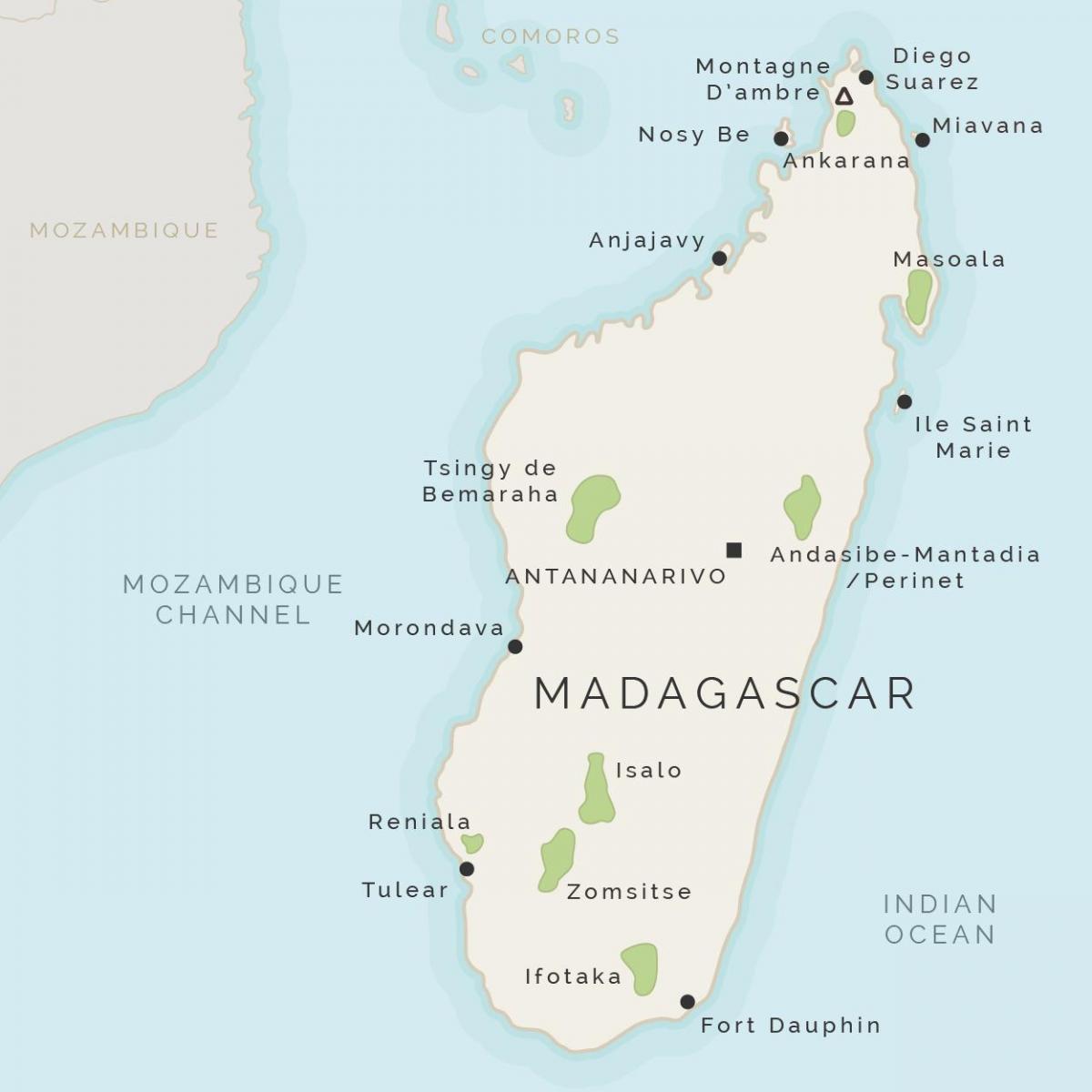 kat jeyografik nan Madagascar ak ki antoure zile